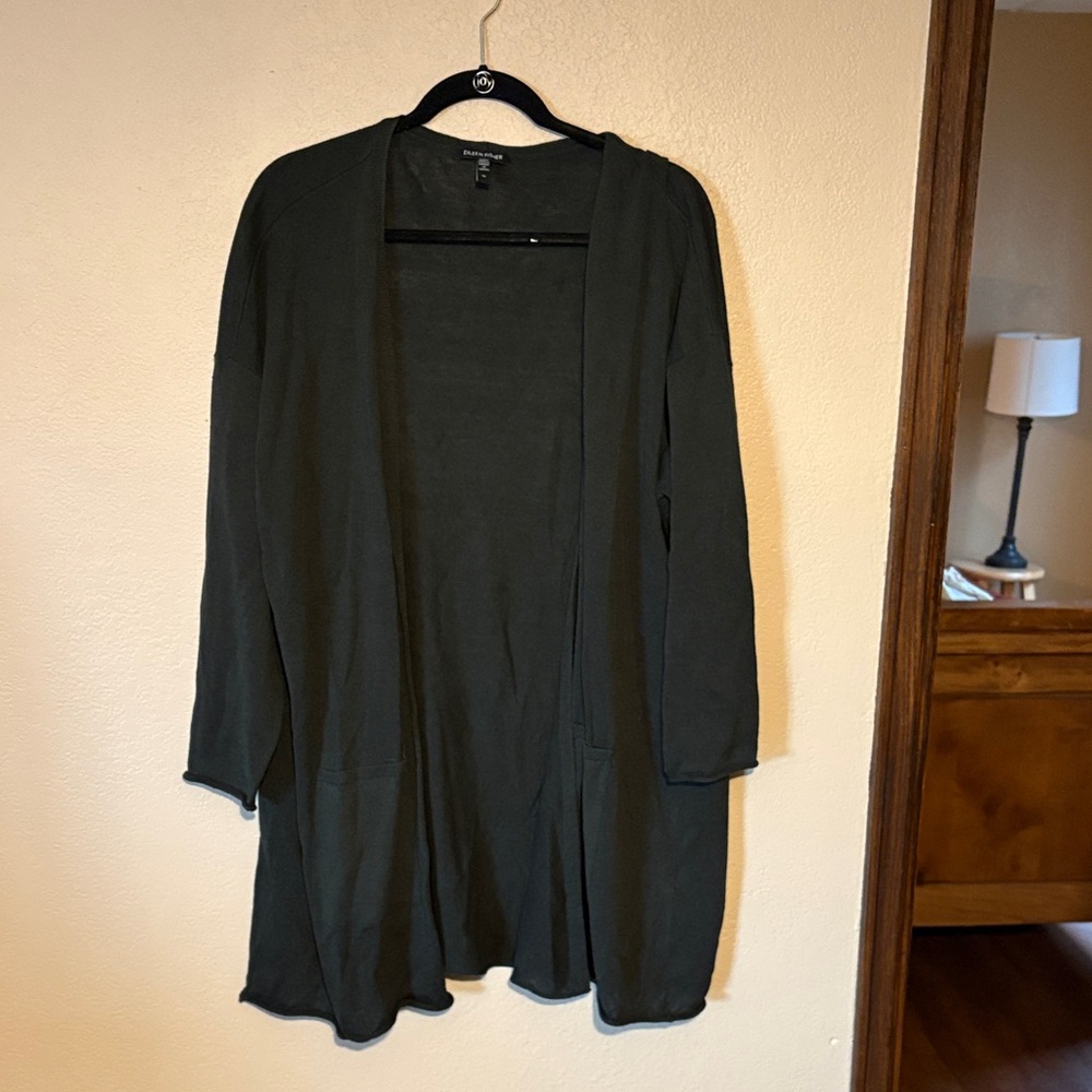 Eileen Fisher Open Front Cardigan - Forest Green